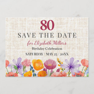 Floral 80th Birthday Save the Date - Garden Party Invitation