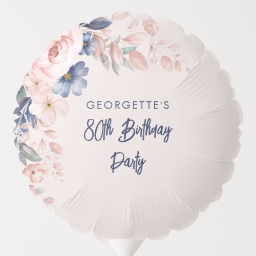 Floral 80th Pink Flowers Birthday Party Script Balloon