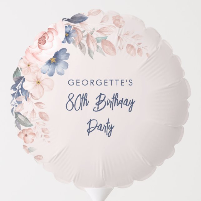 Floral 80th Pink Flowers Birthday Party Script Balloon (Back)
