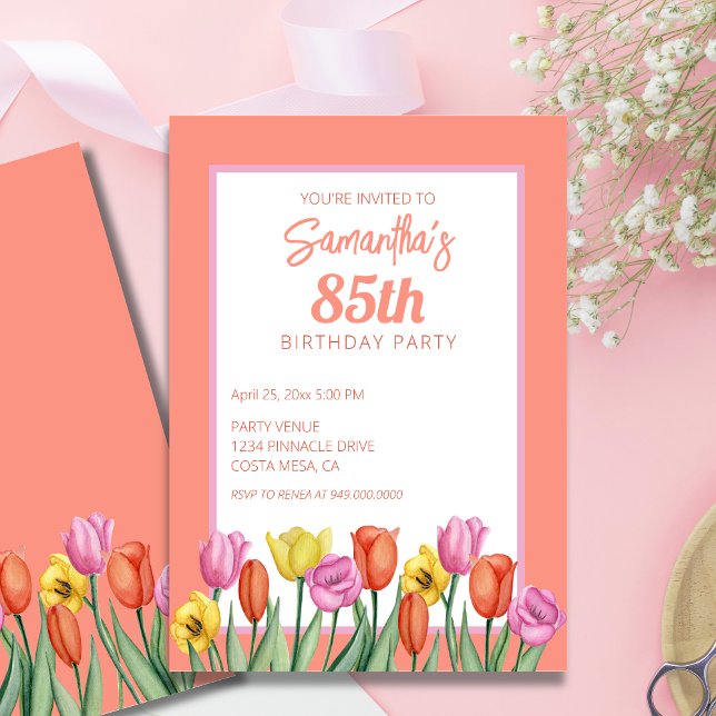 Floral 85th Birthday Party Invitation (Creator Uploaded)