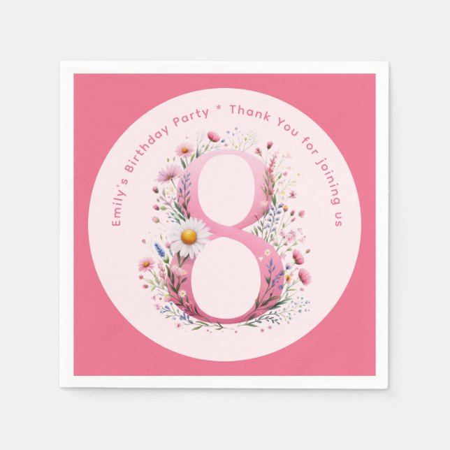 Floral 8th Birthday Custom Eight Fairy Princess Napkins (Front)