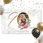 Floral 90th Birthday Elegant White Gold Custom Banner<br><div class="desc">Floral 90th Birthday Elegant White Gold Custom Banner. A delicate and feminine floral and botanical themed 90th birthday party banner. It features beautiful flowers surrounding the photo of the birthday person all with a hint of vintage classiness! The designer is always ready to help, contact her if you need help...</div>