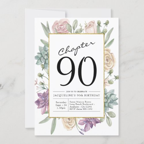 Floral 90th Birthday Invitation