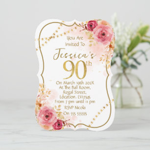 Floral 90th Birthday Invitation