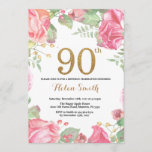 Floral 90th Birthday Invitation Gold Glitter<br><div class="desc">Floral 90th Birthday Invitation for Women. Watercolor Botanical Floral Flower. Gold Glitter. Pink Peonies Floral Flowers. Adult Birthday. For further customization,  please click the "Customize it" button and use our design tool to modify this template.</div>