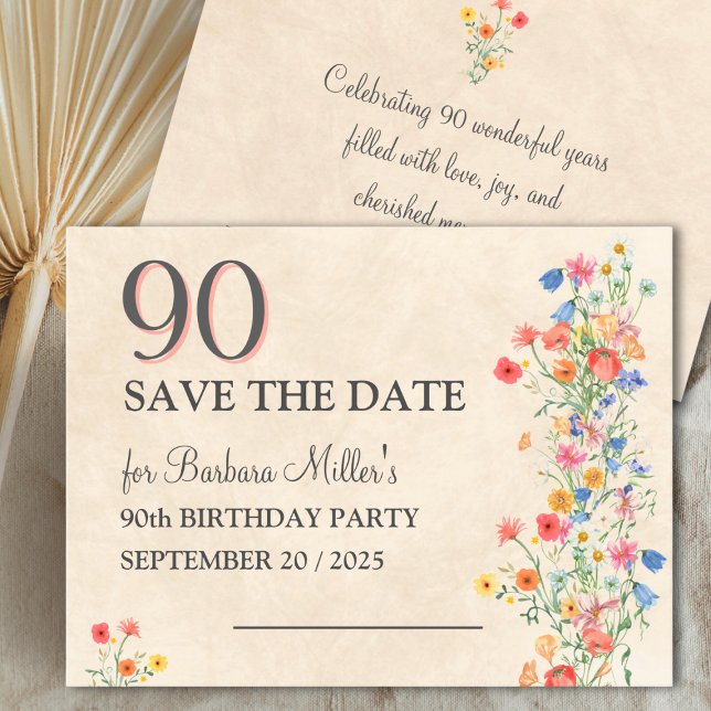 Floral 90th Birthday Party Card Elegant (Creator Uploaded)