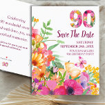 Floral 90th Birthday Save The Date, Elegant 90 Announcement Postcard<br><div class="desc">Floral 90th Birthday Save The Date,  Elegant 90 Announcement Postcard.
Celebrate a beautiful milestone with this vibrant floral Save the Date for a 90th birthday party. Featuring colorful garden flowers,  butterflies,  and elegant typography,  this customizable design is perfect for announcing a joyful celebration with friends and family.</div>