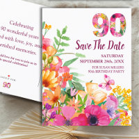 Floral 90th Birthday Save The Date, Elegant 90