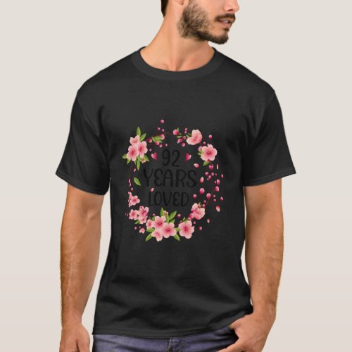 Floral 92 92Nd 92 Years Loved T_Shirt