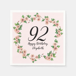 Floral 92nd Birthday Pretty Blush Pink Napkins