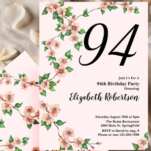 Floral 94th Birthday Invitation in Blush Pink
