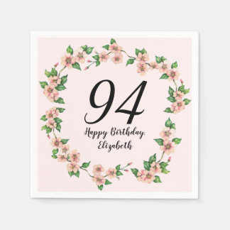 Floral 94th Birthday Pretty Blush Pink Napkins