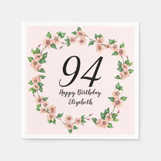 Floral 94th Birthday Pretty Blush Pink Napkins (Front)