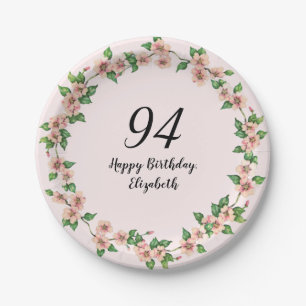 Floral 94th Birthday Pretty Blush Pink Paper Plates