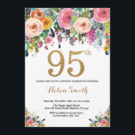 Floral 95th Birthday Invitation Gold Glitter<br><div class="desc">Floral 95th Birthday Invitation for Women. Watercolor Floral Flower. Gold Glitter. Pink,  Yellow,  Orange,  Purple Flower. Adult Birthday. For further customization,  please click the "Customize it" button and use our design tool to modify this template.</div>