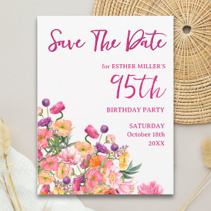 Floral 95th Birthday Save the Date - Elegant Announcement Postcard
