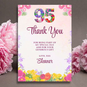 Floral 95th Birthday Thanks - Blush Bloom 95 Years Thank You Card