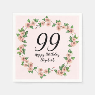 Floral 99th Birthday Pretty Blush Pink Napkins