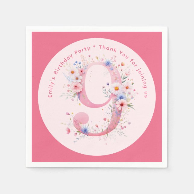 Floral 9th Birthday Custom Nine Fairy Princess Napkins (Front)