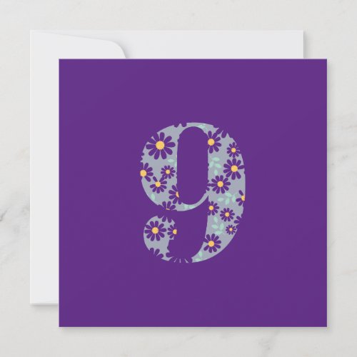 Floral 9th Birthday Custom Text Daisy Purple Holiday Card