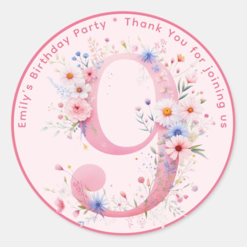 Floral 9th Birthday Thank You Favor Nine Custom Classic Round Sticker