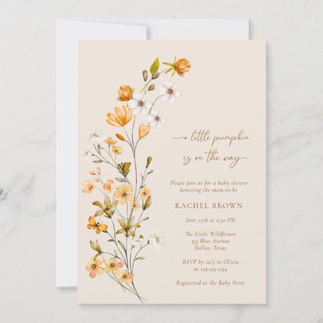 Floral A Little Pumpkin Is On The Way Baby Shower Invitation (Front)