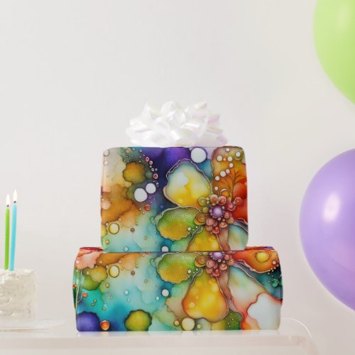 Floral Abstract Alcohol Ink Wrapping Paper
