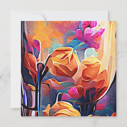 Floral Abstract Art Orange Red Blue Flowers