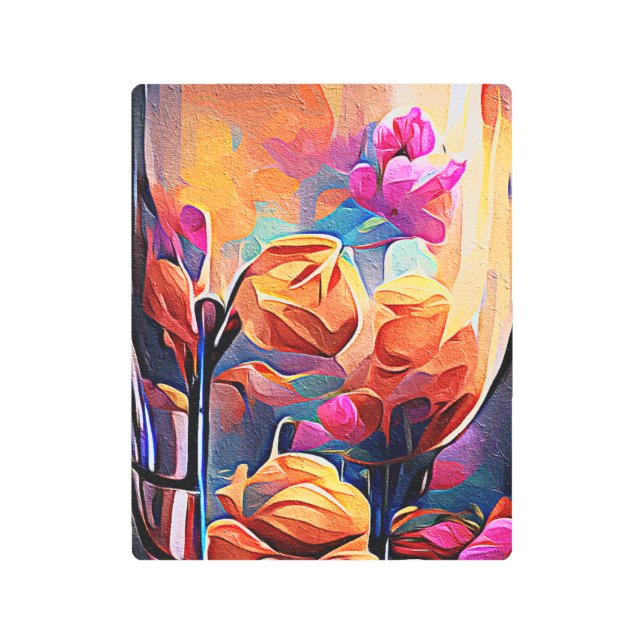 Floral Abstract Art Orange Red Blue Flowers (Front)