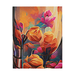 Floral Abstract Art Orange Red Blue Flowers
