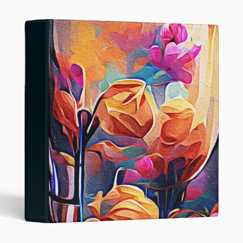 Floral Abstract Art Orange Red Blue Flowers 3 Ring Binder