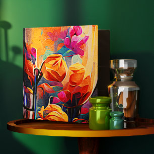 Floral Abstract Art Orange Red Blue Flowers 3 Ring Binder