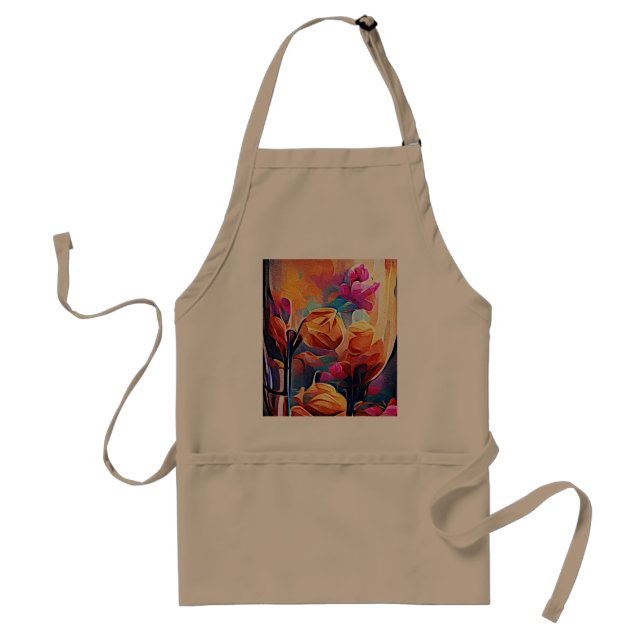 Floral Abstract Art Orange Red Blue Flowers Adult Apron (Front)
