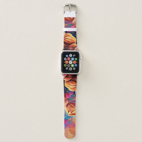 Floral Abstract Art Orange Red Blue Flowers Apple Watch Band