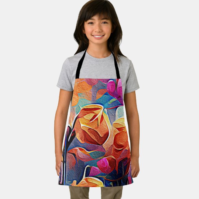 Floral Abstract Art Orange Red Blue Flowers Apron (Insitu)