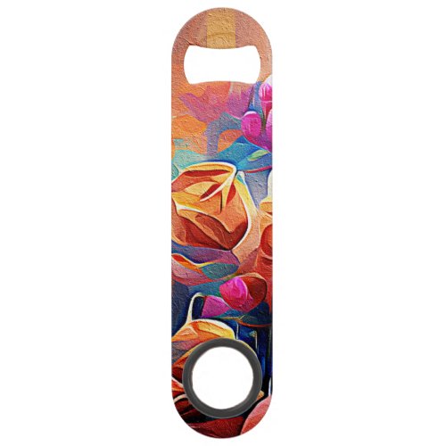 Floral Abstract Art Orange Red Blue Flowers Bar Key