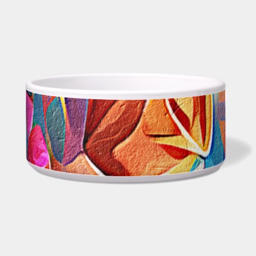 Floral Abstract Art Orange Red Blue Flowers Bowl