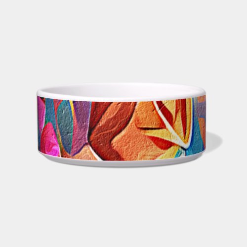 Floral Abstract Art Orange Red Blue Flowers Bowl