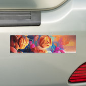 Floral Abstract Art Orange Red Blue Flowers Bumper Sticker (On Car)