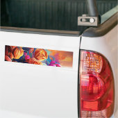 Floral Abstract Art Orange Red Blue Flowers Bumper Sticker (On Truck)