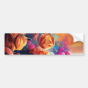 Floral Abstract Art Orange Red Blue Flowers Bumper Sticker