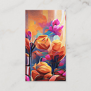 Floral Abstract Art Orange Red Blue Flowers Business Card