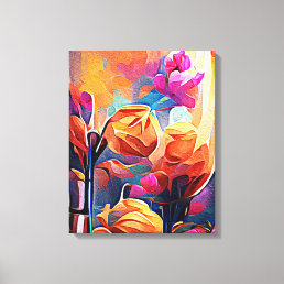 Floral Abstract Art Orange Red Blue Flowers Canvas Print