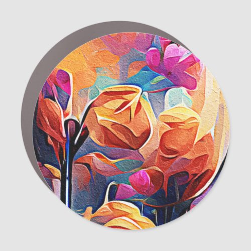 Floral Abstract Art Orange Red Blue Flowers Car Magnet