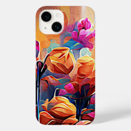 Floral Abstract Art Orange Red Blue Flowers Case-Mate iPhone 14 Case