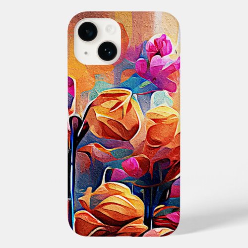 Floral Abstract Art Orange Red Blue Flowers Case_Mate iPhone 14 Case