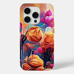 Floral Abstract Art Orange Red Blue Flowers iPhone 15 Pro Case