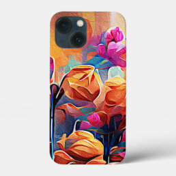Floral Abstract Art Orange Red Blue Flowers iPhone 13 Mini Case
