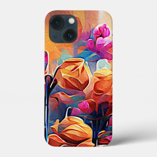 Floral Abstract Art Orange Red Blue Flowers iPhone 13 Mini Case