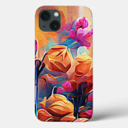 Floral Abstract Art Orange Red Blue Flowers Iphone 13 Case at Zazzle